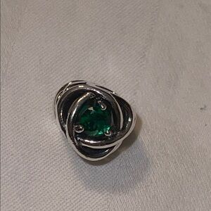 Elegant Pandora 925 Sterling Silver and Green Gemstone Charm